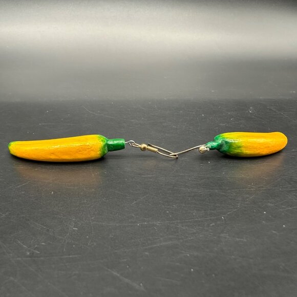 Banana Earrings Wooden Tropical Fruit Dangle Drop Yellow Kitschy Funky Beach - Picture 5 of 6